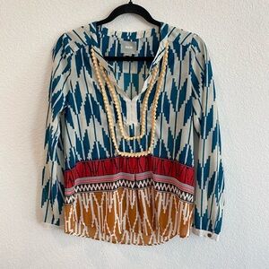 Anthropologie Maeve Top Womens Sz 0 Tribal Aztec Boho Tunic Blouse Colorful